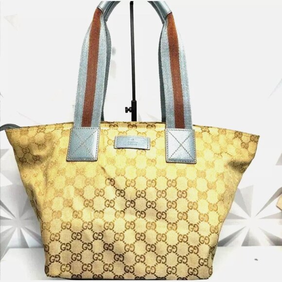 Gucci Vintage GG Monogram Medium Handle Bucket Tote - Blue - Picture 1 of 10